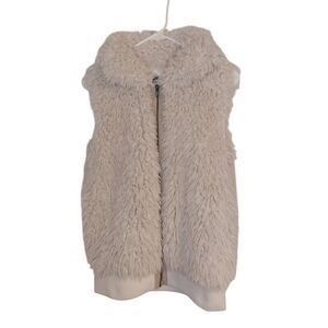 Johnston & Murphy Faux Fur Vest Beige Satin Lining Front Zip EUC Size S